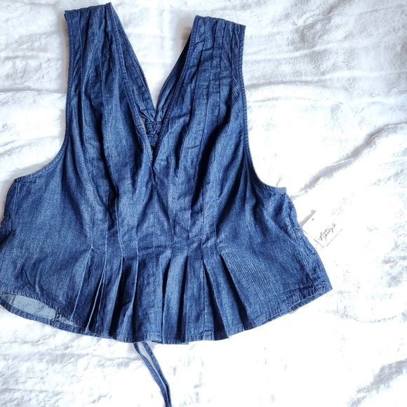 Free People Clean Coastal Denim Set Maxi Skirt Peplum Tank Dark Space Girl Wash - Picture 10 of 13